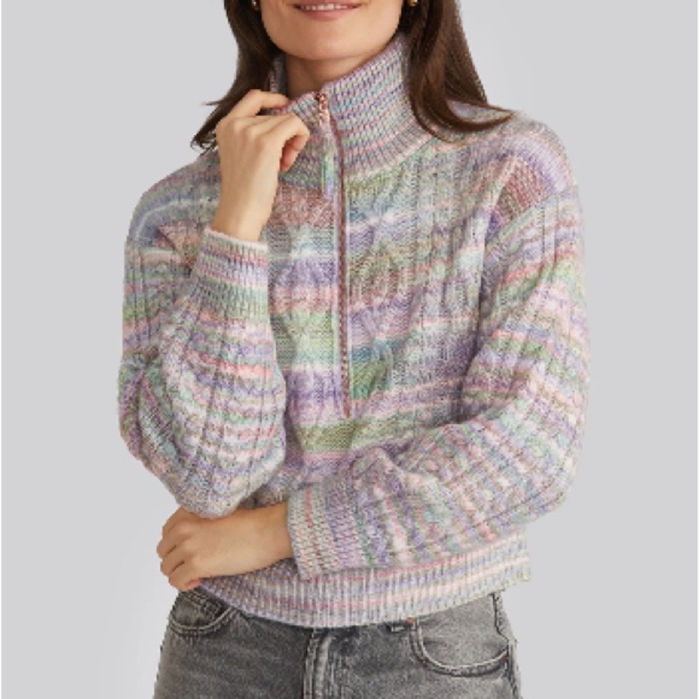 525 America JACKIE: SPACEDYE ZIP FRONT knit PULLOVER Size medium
